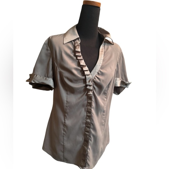 Y2K EXPRESS Satin Trim Ruffle Blouse Women’s Small Flirty Feminine 1990’s EUC - Picture 1 of 12